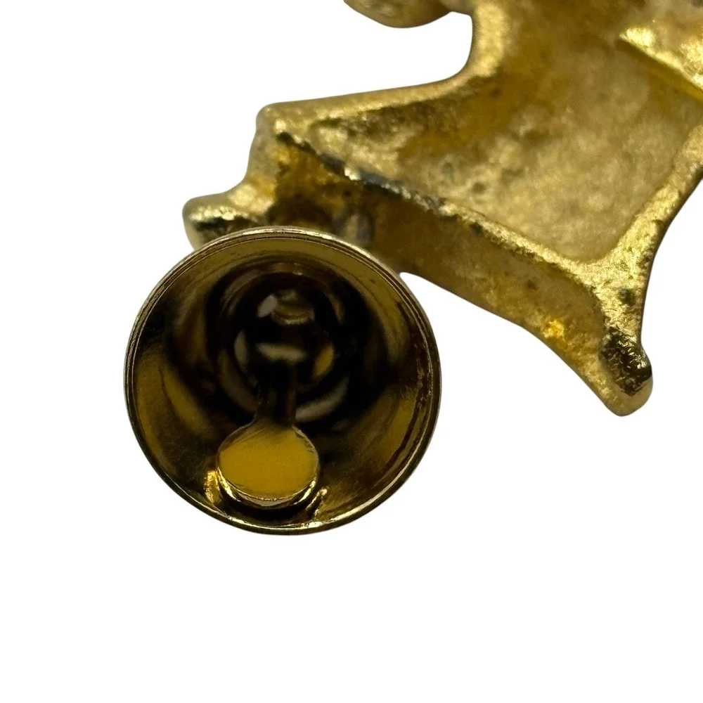Flying Angel Brooch Pin w/ Bell Gold Tone Matte Textured VTG Religious Christian